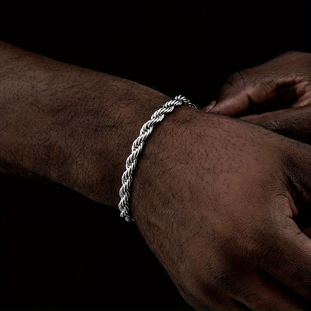 5mm Stainless Steel Twisted Rope Bracelet | 18K Gold Plated Chain for Men