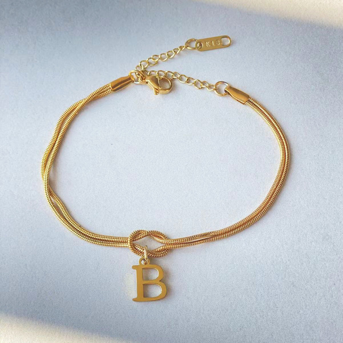 Initial Letter Love Knot Bracelet for Women | Gold Snake Chain