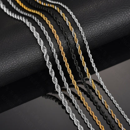 Hip Hop Twisted Rope Chain Necklace in Stainless Steel | Vacuum Plated Gold
