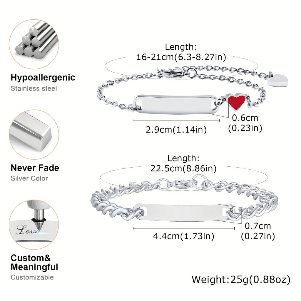 Personalized Couple Bracelet Set 2 Heart-Shaped Couple Bracelet