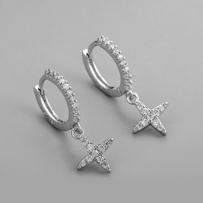 925 Silver Diamond Star Earrings | Gold Silver K-Gold Gem Inlay