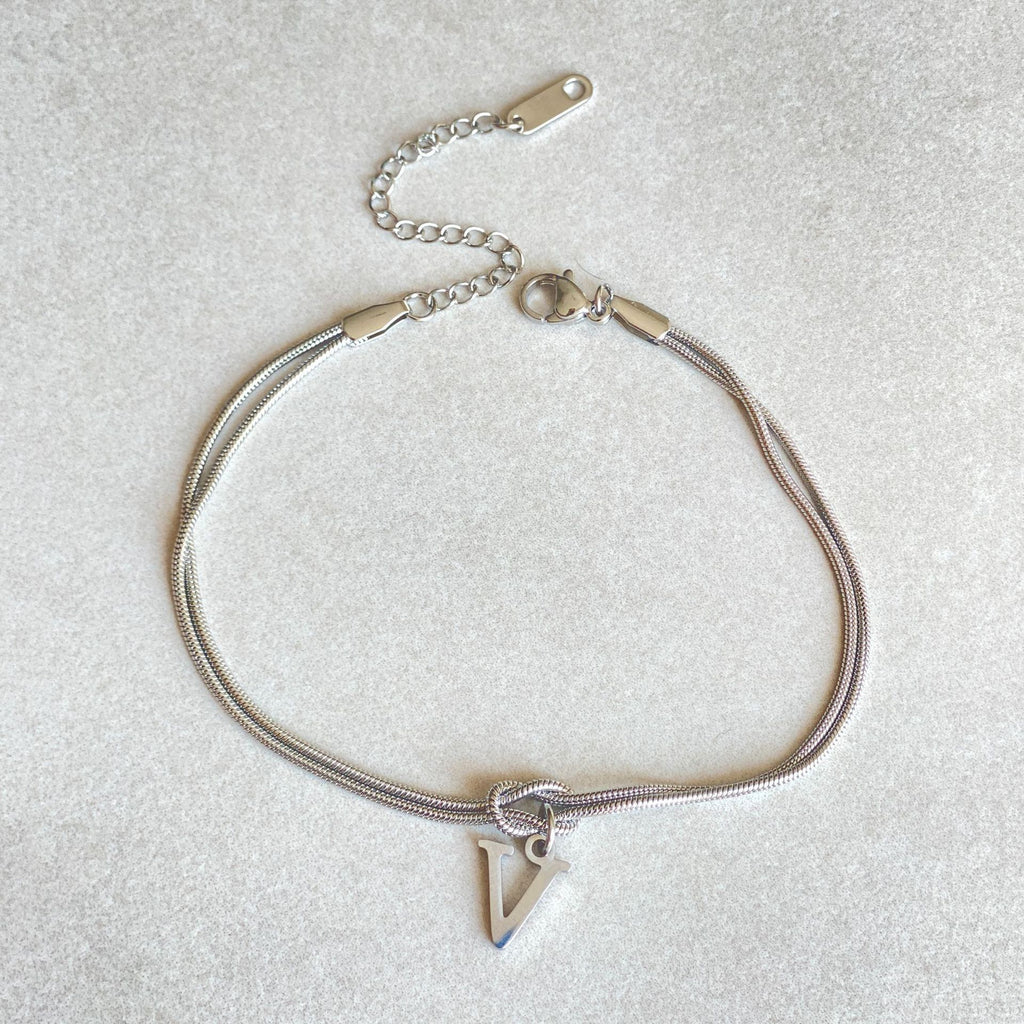 Initial Letter Love Knot Bracelet for Women | Gold Snake Chain