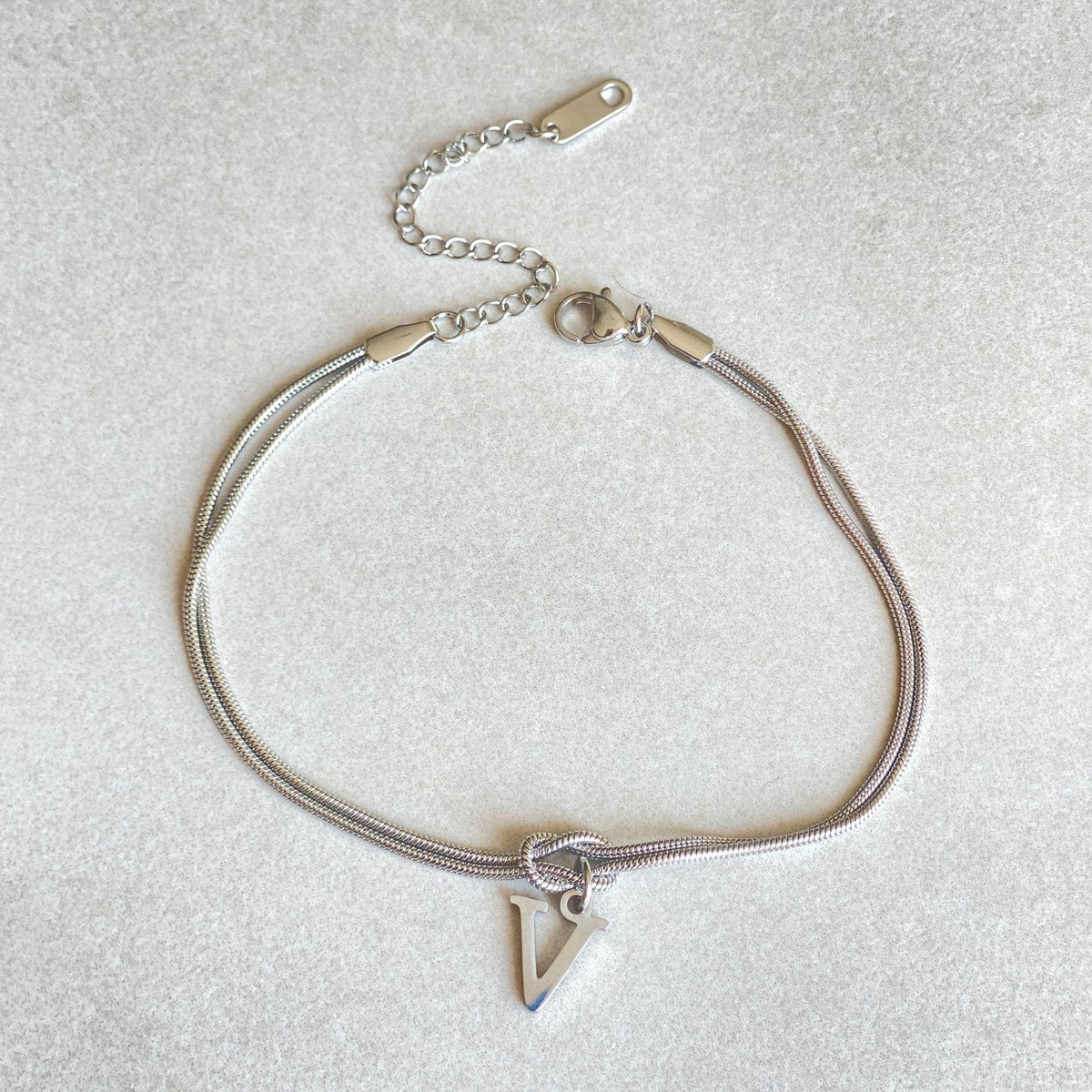 Initial Letter Love Knot Bracelet for Women | Gold Snake Chain