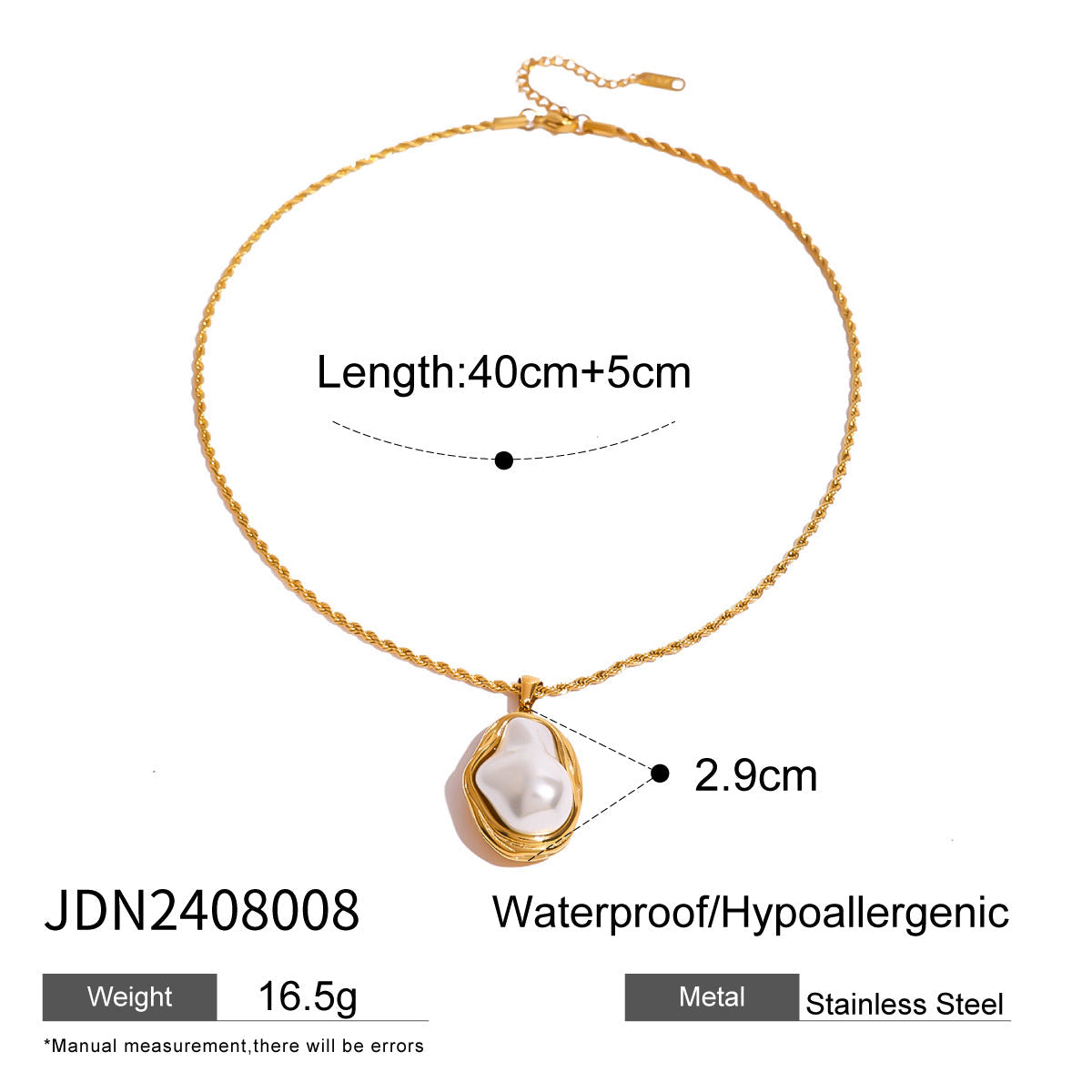 Stainless Steel Pearl Pendant Necklace for Women