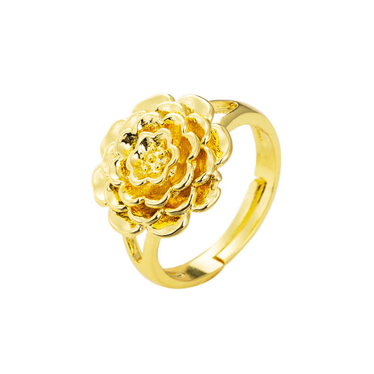 Cold Wind Personality Ring | Copper Gold Plated Floral Women's