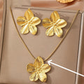 3D Five-Petal Flower Necklace and Earrings Set for Women