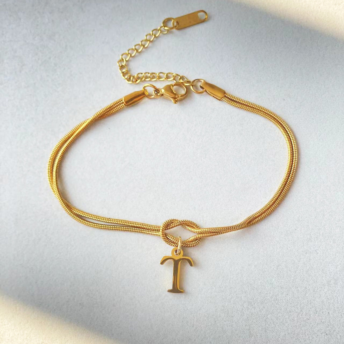 Initial Letter Love Knot Bracelet for Women | Gold Snake Chain