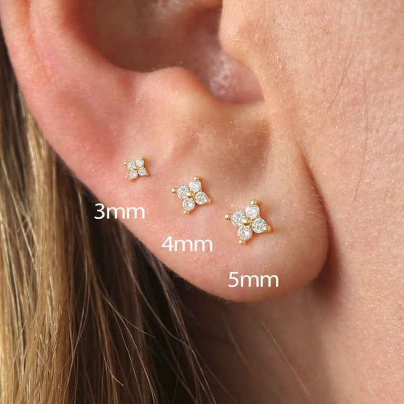 Mini Clover Zircon Stud Earrings | Copper Platinum Gold 3-5mm
