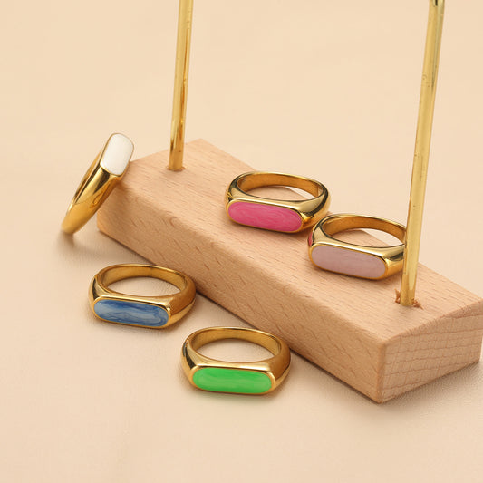 Oil Drip Geometric Titanium Ring | Gold Plated Non-Fading 5 Colours