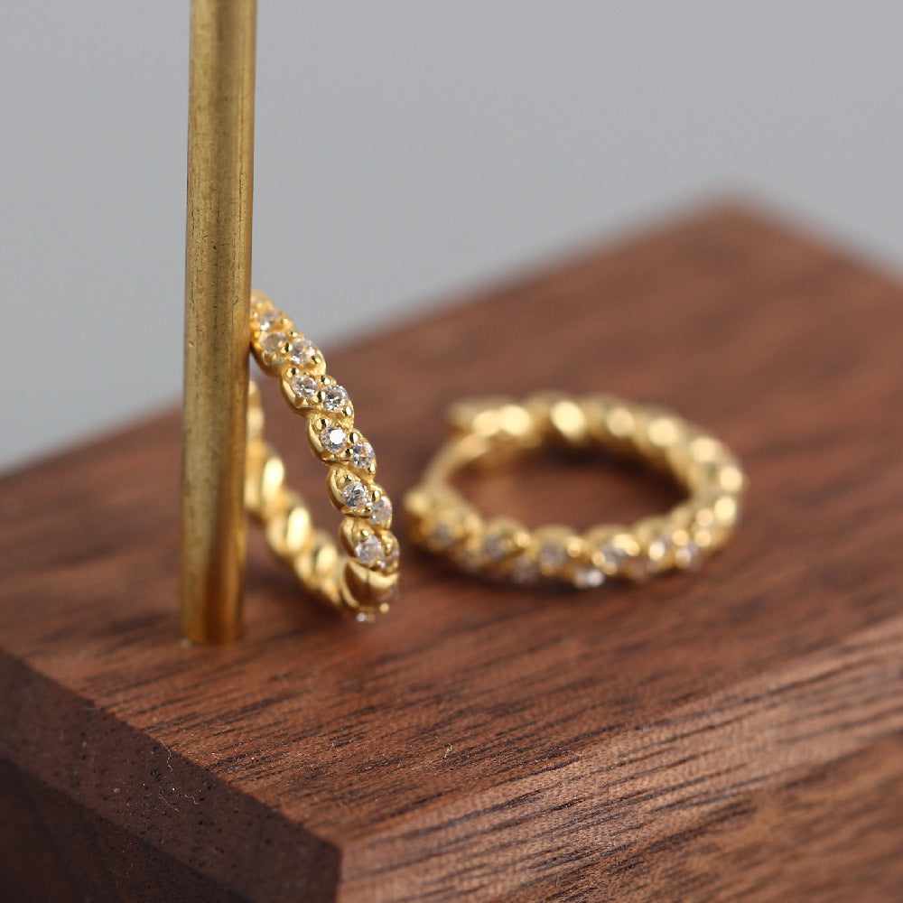 Korean Diamond Embedded Earrings | Copper Gold Silver Versatile