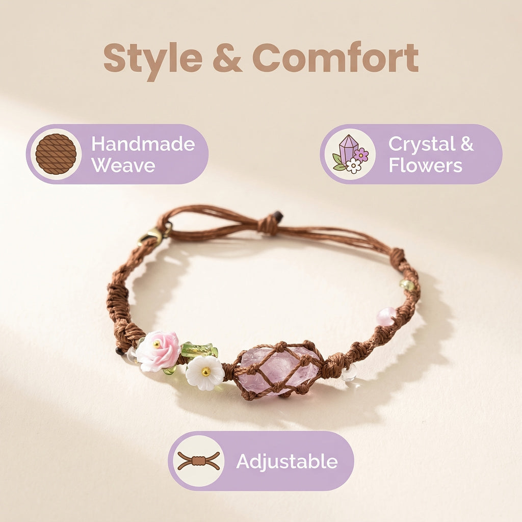Vintage Amethyst Floral Crystal Adjustable Bangle for Women | Gift