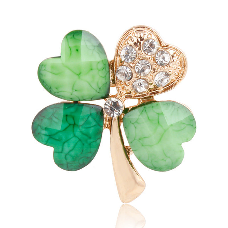 Leaf Brooch Pin | Alloy Korean Gem Inlay Gold White Diamond