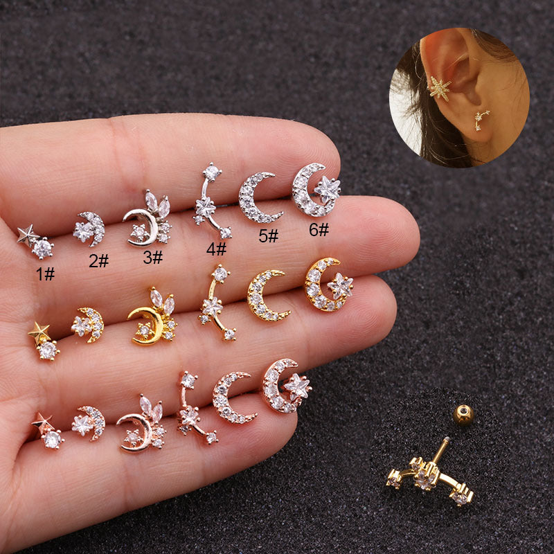 Double Head Screw Earrings | Metal Zircon Inlaid 6 Styles