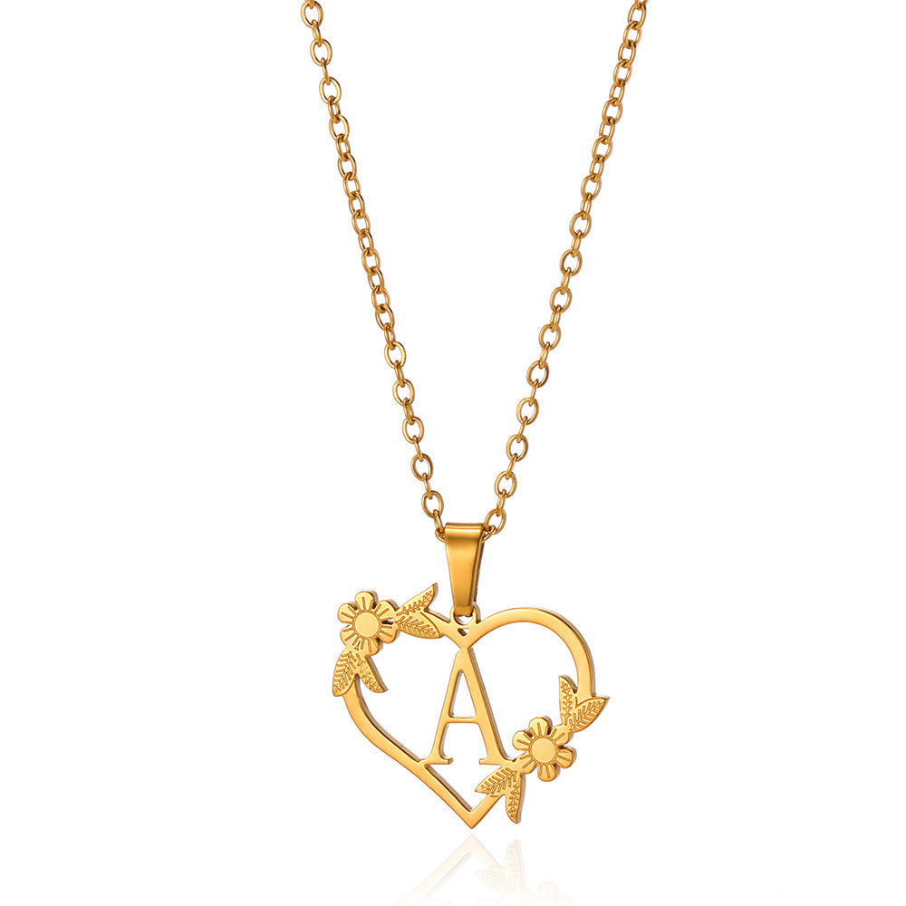 18K Gold Plated Hollow Heart and Flower Pendant Necklace