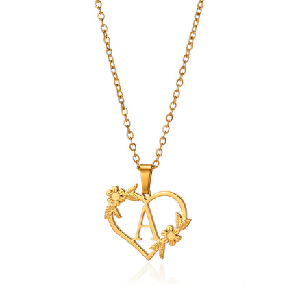 18K Gold Plated Hollow Heart and Flower Pendant Necklace | Stainless Steel