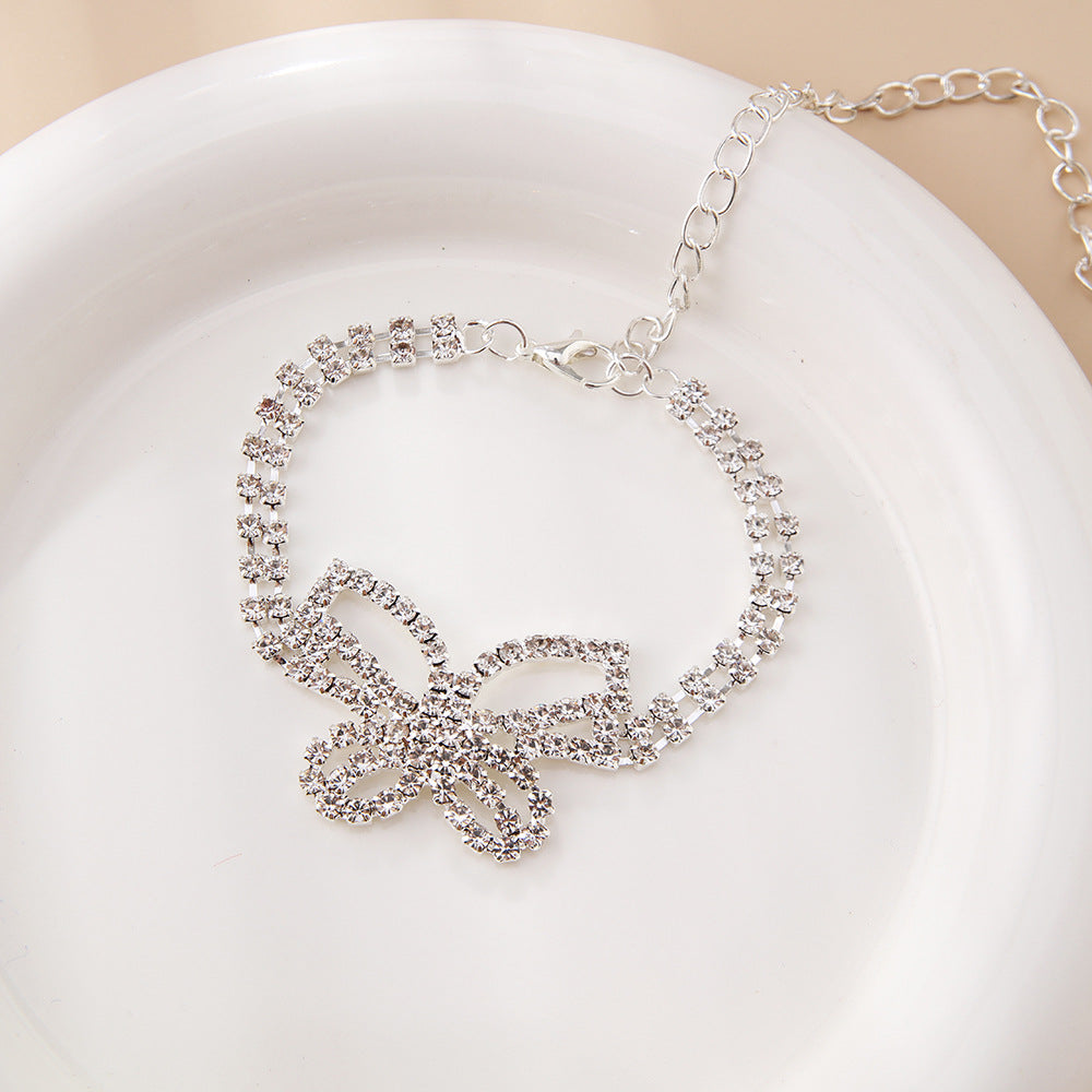 Full Diamond Butterfly Anklet | Alloy Multilayer Rhinestone Gold Silver