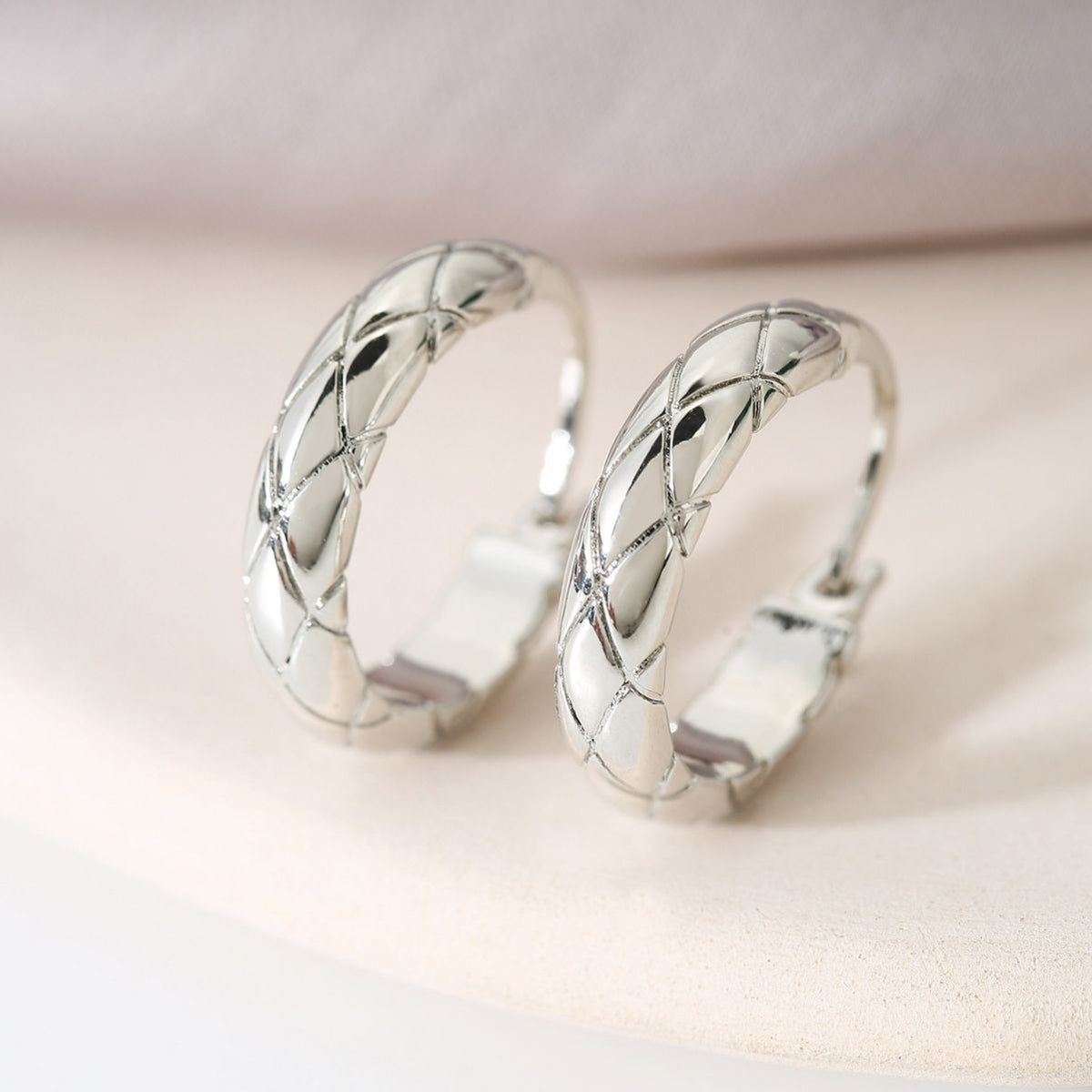 Glossy Diamond Plaid Earrings | Copper European Style Gold Silver