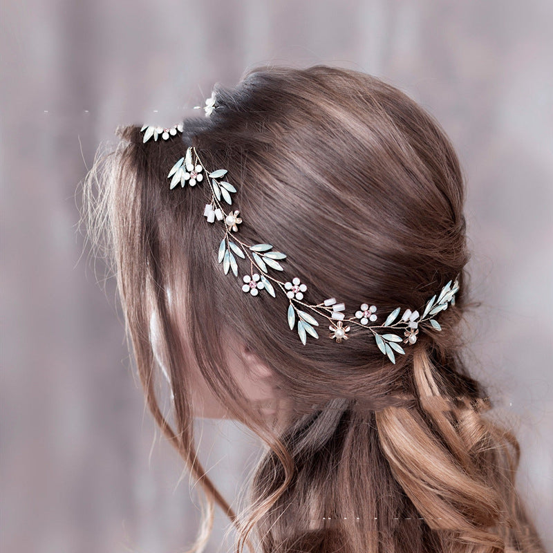 Pearl Copper Leaf Hairband | Alloy Manual Bridal Wedding Gift