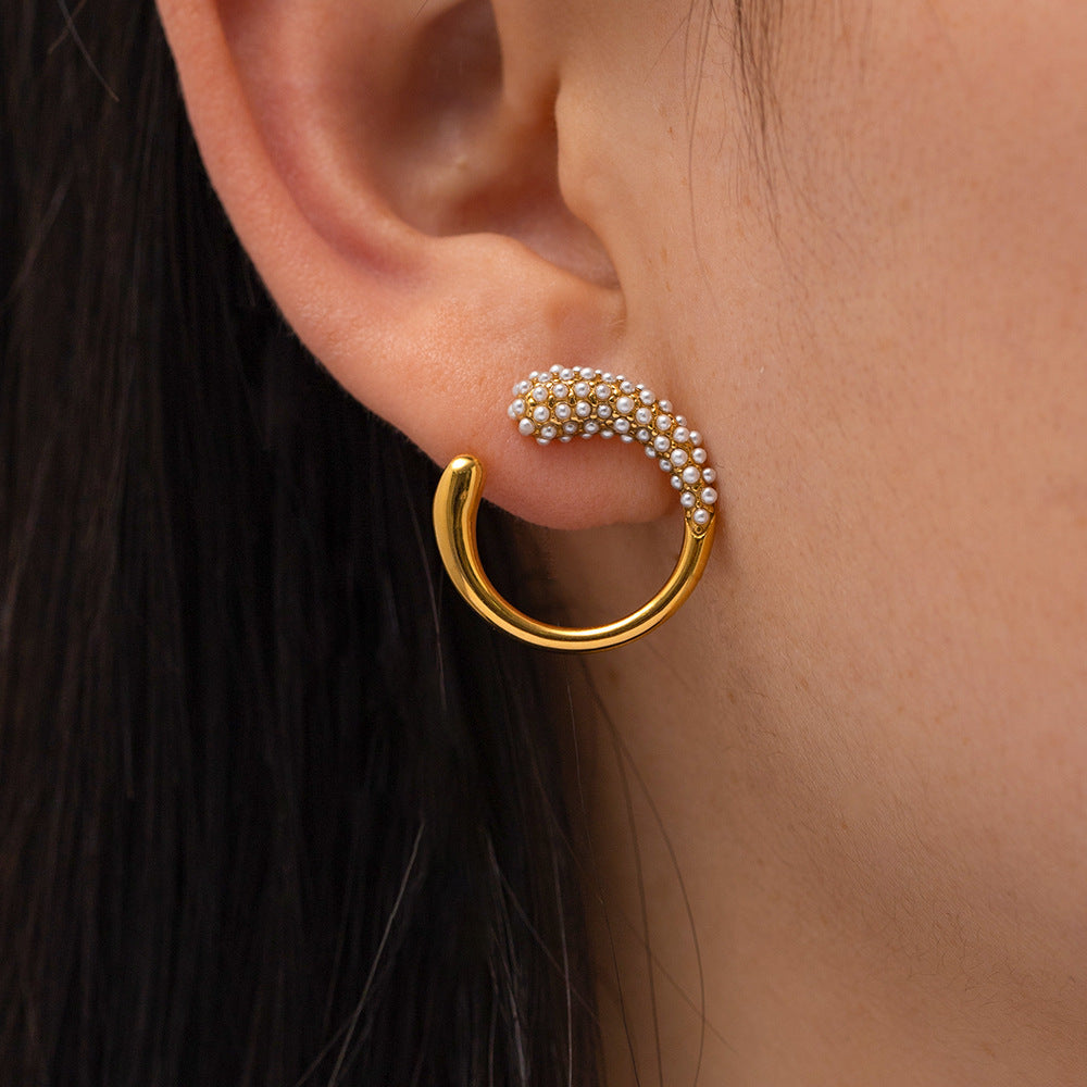 Gold Pearl Diamond Stud Earrings | Stainless Steel INS Style