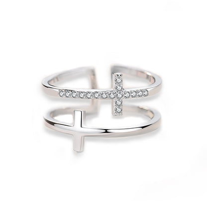 Double Cross Zircon Open Ring | Copper Women's Adjustable
