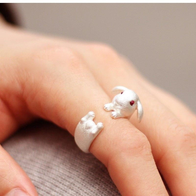 Rabbit Ear Oil Drop Ring | Metal Cartoon Women's Colour Ring