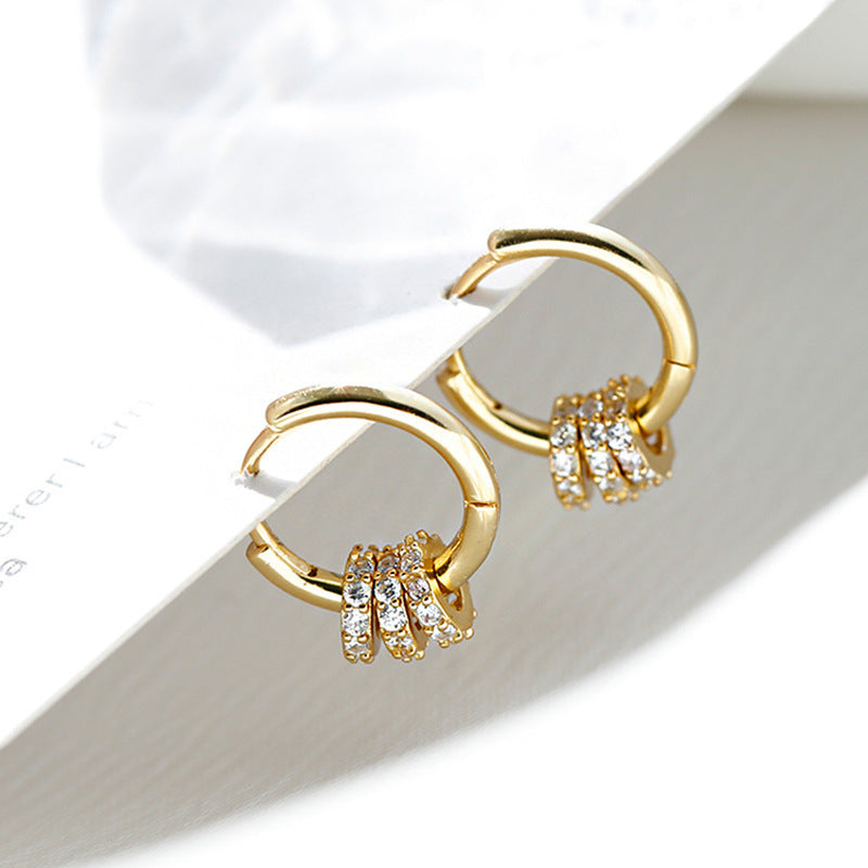 Korean Diamond Embedded Earrings | Copper Gold Silver Versatile