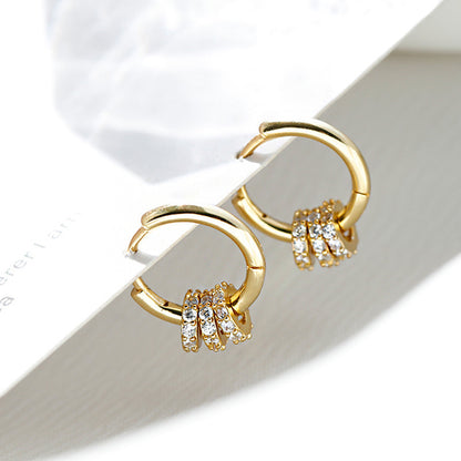 Korean Diamond Embedded Earrings | Copper Gold Silver Versatile