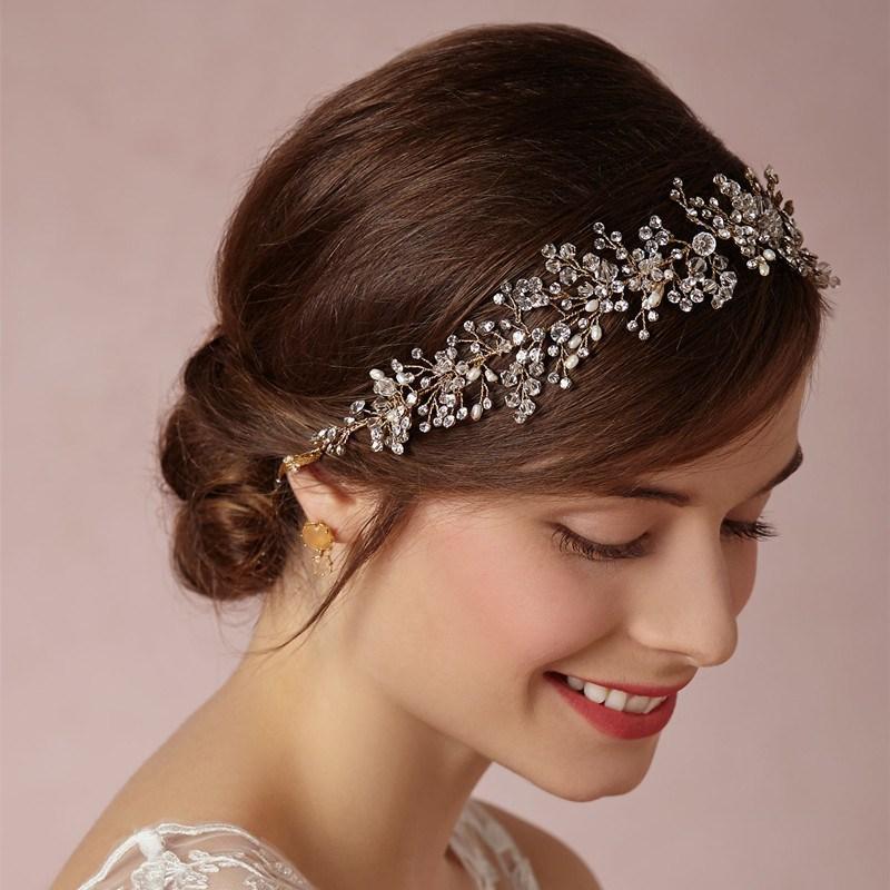 Handmade Crystal Bridal Hair Hoop | Glass Gold Silver 35-40cm
