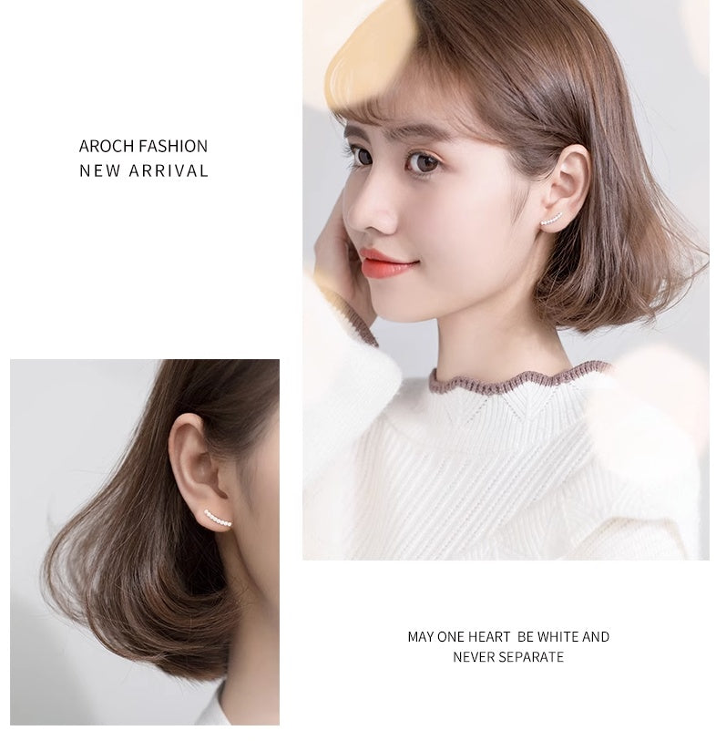 S925 Silver Rhinestone Straight Ear Studs | Silver and Rose Gold