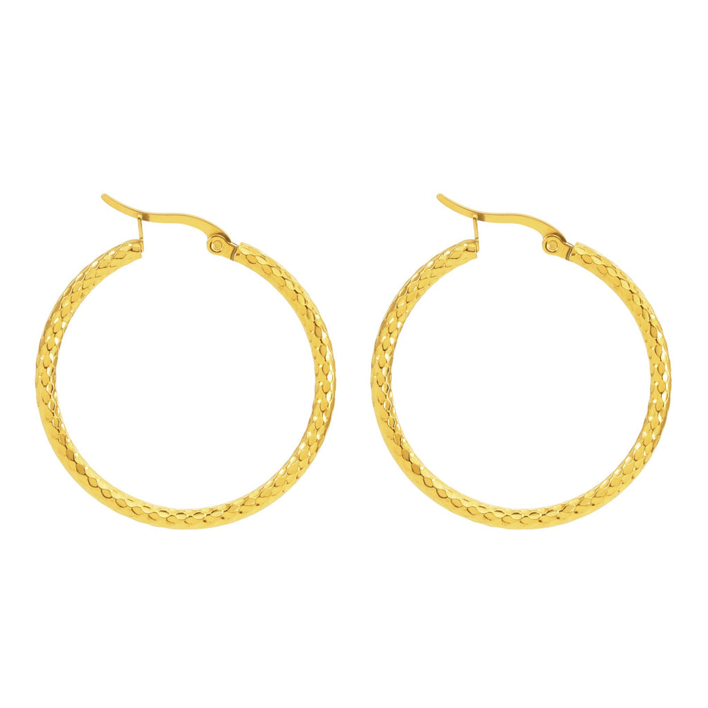 18K Gold Emboss Round Earrings | Titanium Steel Fashion OL