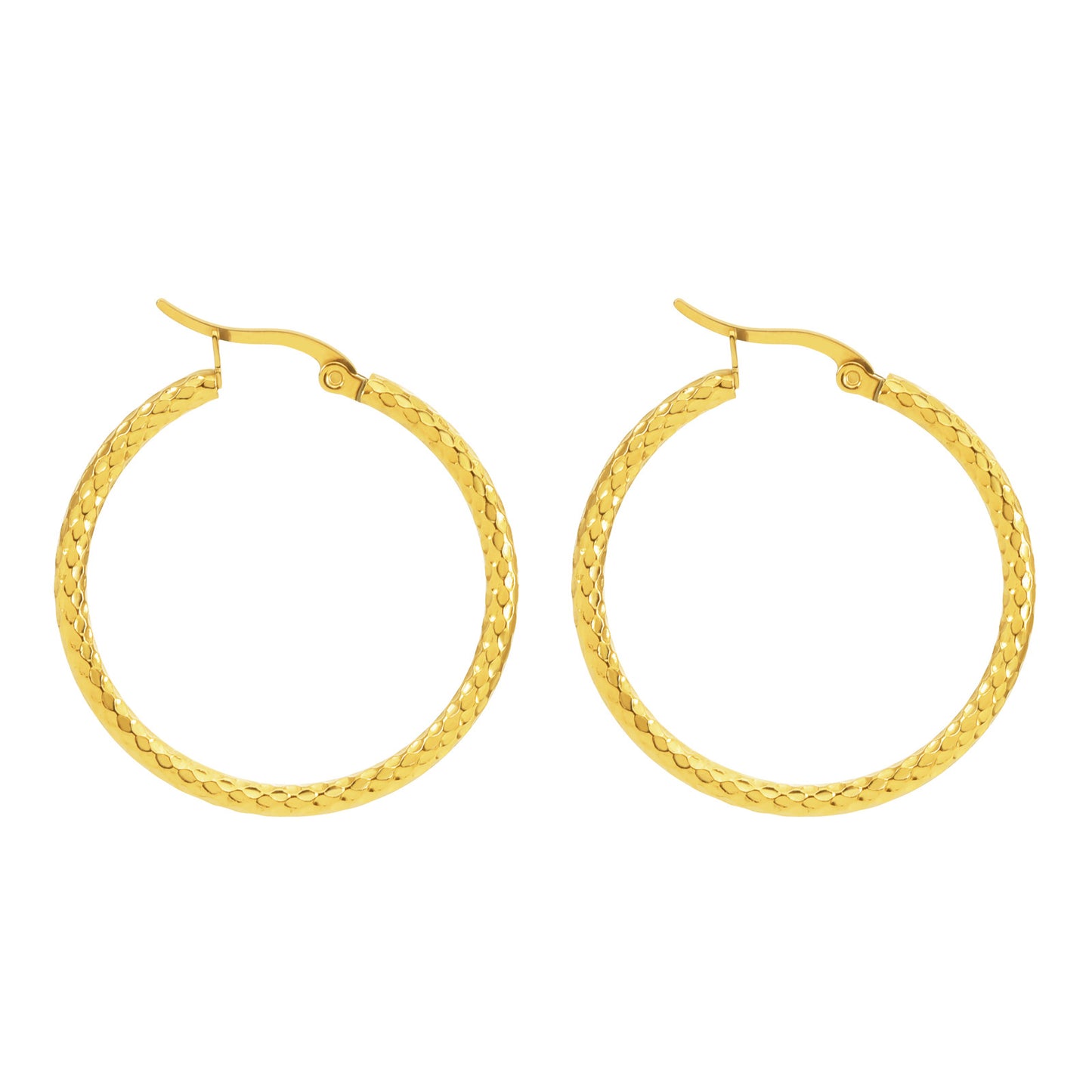 18K Gold Emboss Round Earrings | Titanium Steel Fashion OL