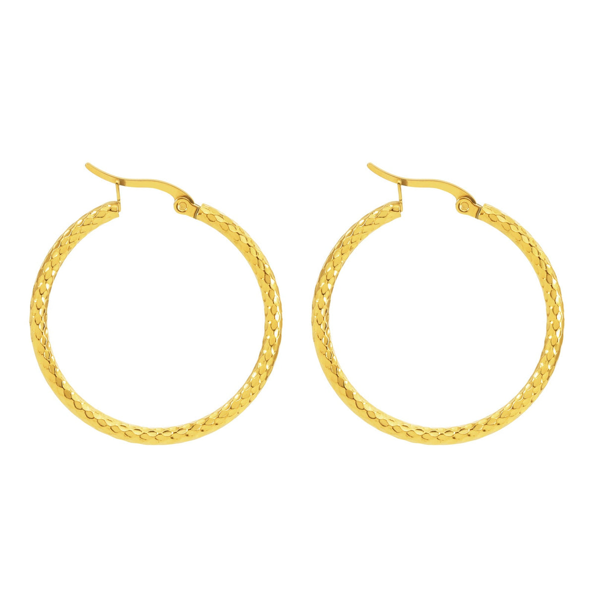 18K Gold Emboss Round Earrings | Titanium Steel Fashion OL