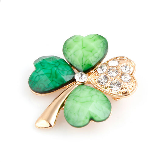 Leaf Brooch Pin | Alloy Korean Gem Inlay Gold White Diamond