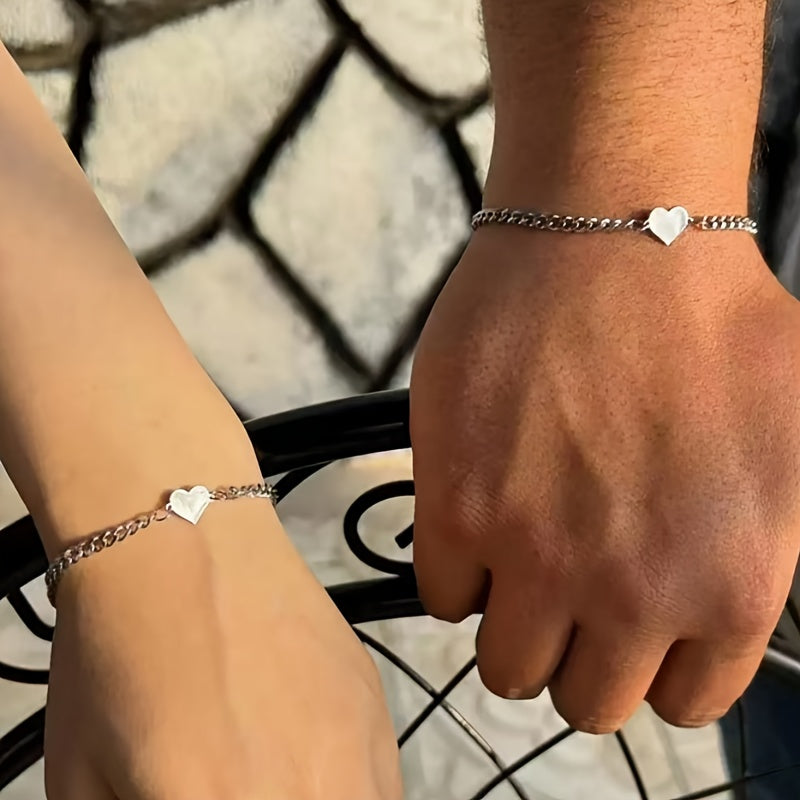 Personalized Initial Heart Bracelet Set 2 | Custom Name Engraving