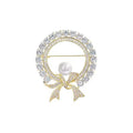 Rhinestone Bow Pearl Brooch | Alloy Korean Gold Silver Dual-Use