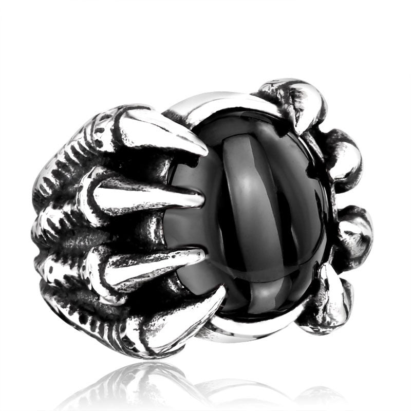 Men's Vintage Zircon Inlaid Stainless Steel Ring | Ruby and Black Agate