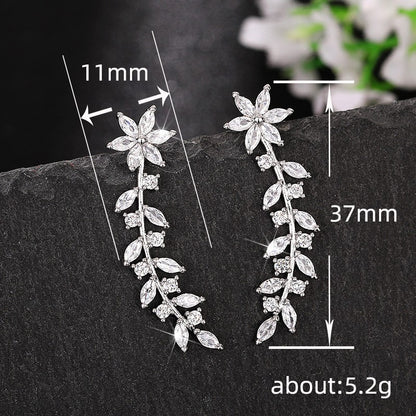 Full Diamond Flower Earrings | Copper Korean Style Gold Rose Gold Silver