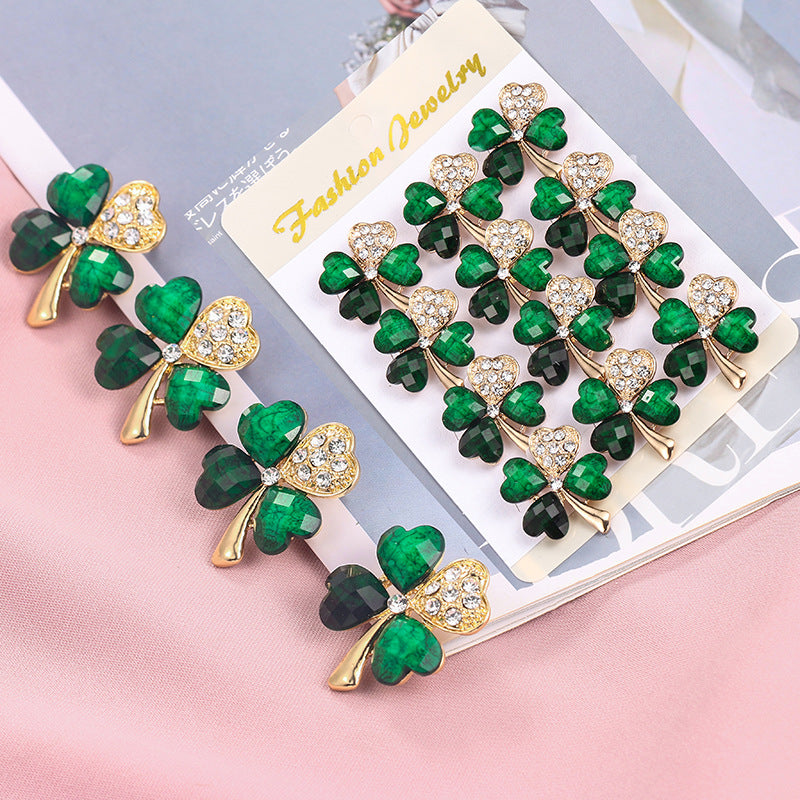 Leaf Brooch Pin | Alloy Korean Gem Inlay Gold White Diamond
