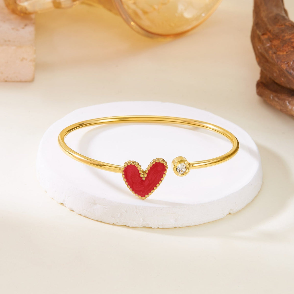 Hollow Heart Shape Drop Oil Diamond Bracelet in Stainless Steel