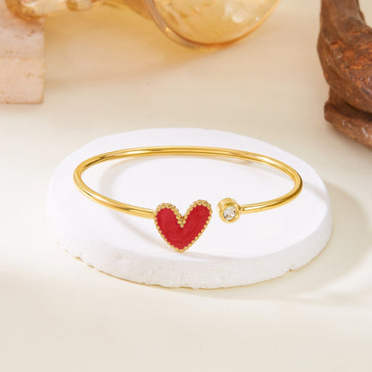 Hollow Heart Shape Drop Oil Diamond Bracelet in Stainless Steel