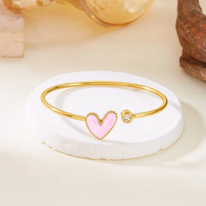 Hollow Heart Shape Drop Oil Diamond Bracelet in Stainless Steel
