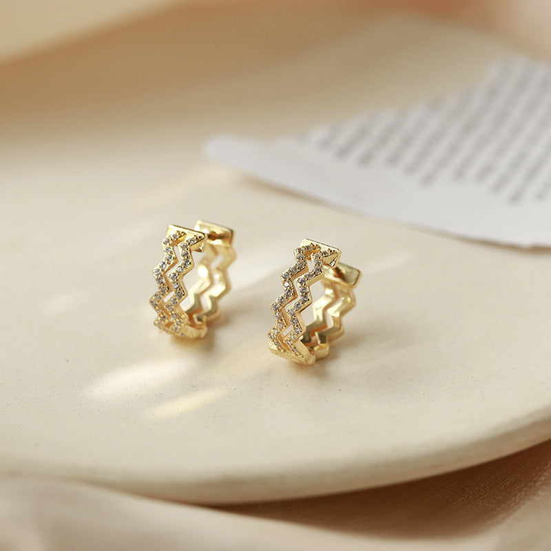 Korean Diamond Embedded Earrings | Copper Gold Silver Versatile