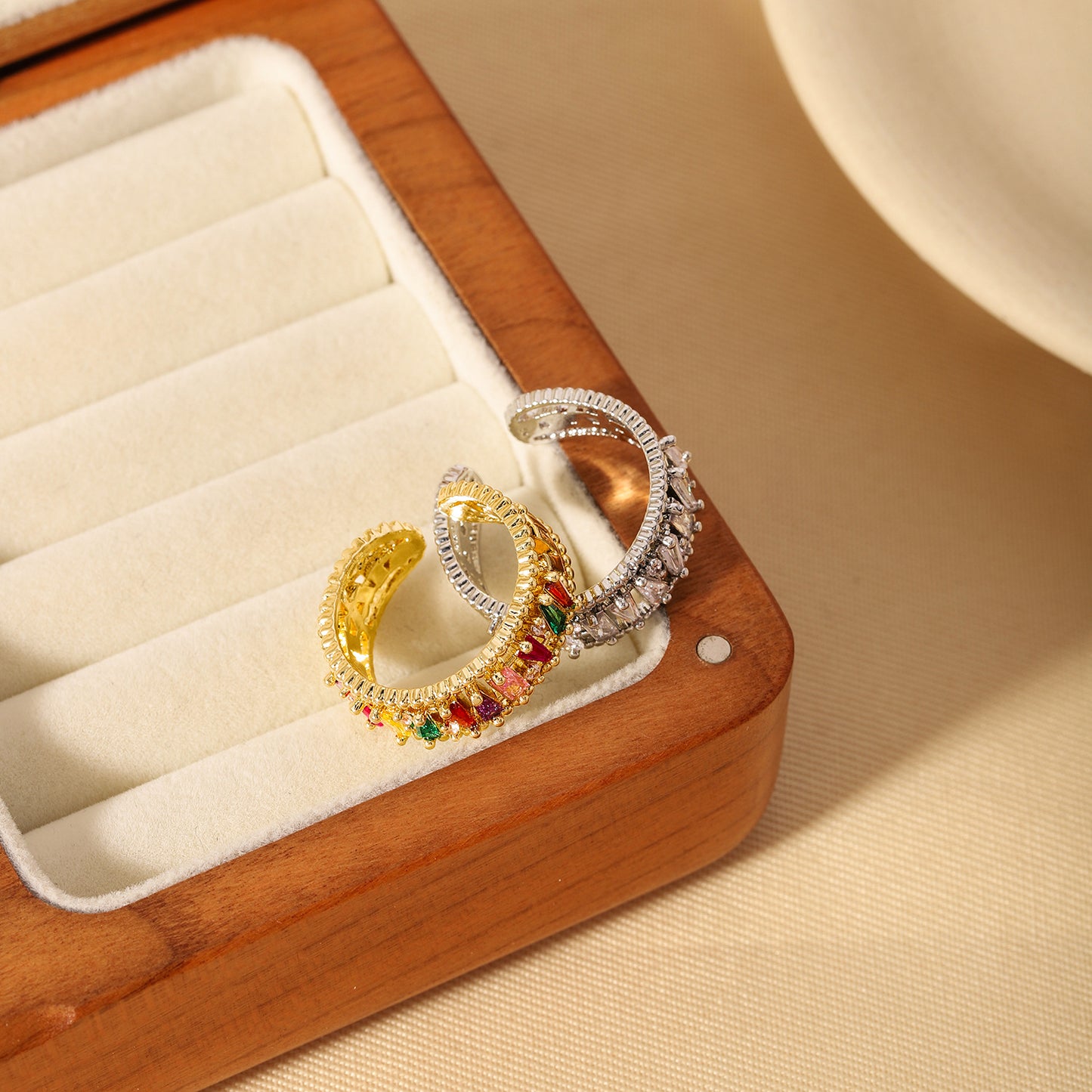 Gold Plated Diamond Inlay Ring | Copper Geometric