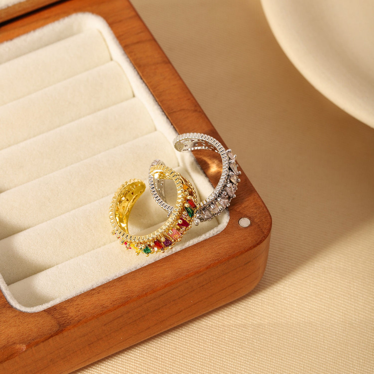 Gold Plated Diamond Inlay Ring | Copper Geometric