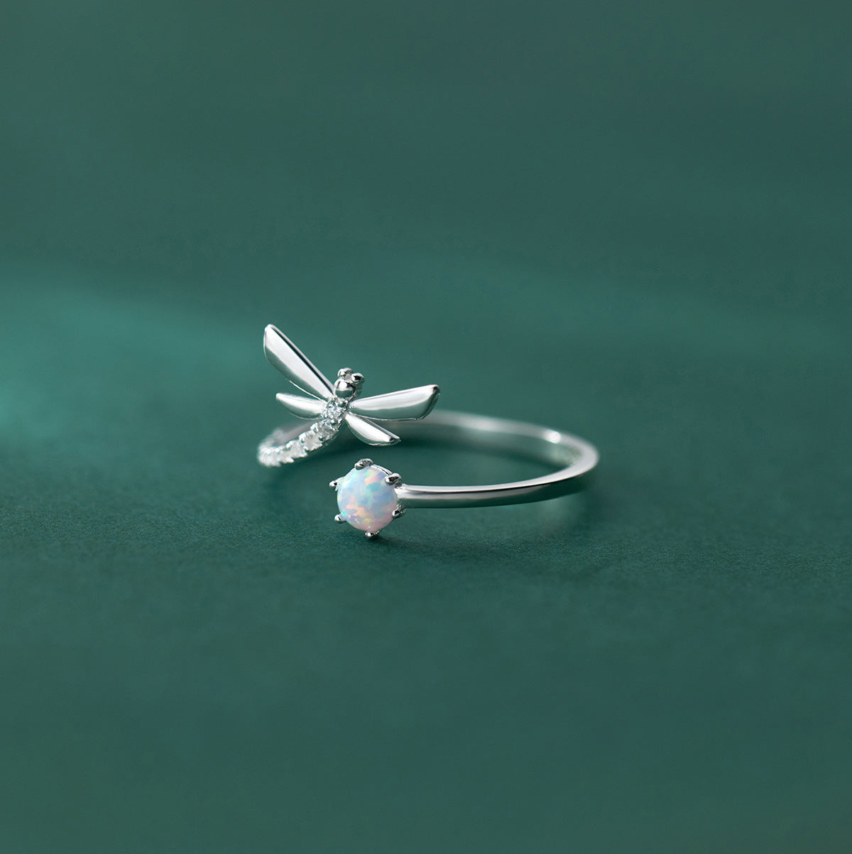 925 Silver Dragonfly Opal Ring | Adjustable Women's Fresh Style