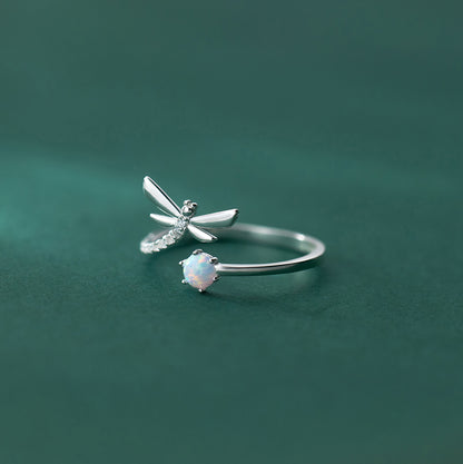925 Silver Dragonfly Opal Ring | Adjustable Women's Fresh Style