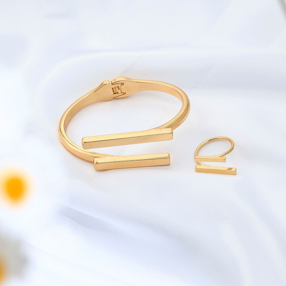 Geometric Square Opening Bracelet and Ring Set