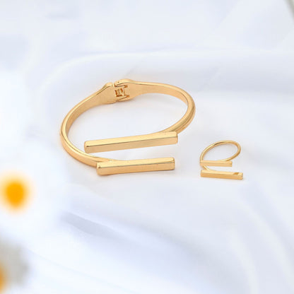 Geometric Square Opening Bracelet and Ring Set