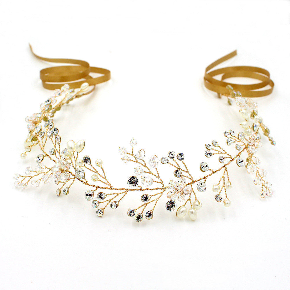 Pearl Wedding Hair Hoop | Alloy Water Diamond Gold Silver