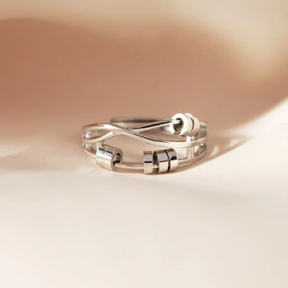 Silver Bead Anxiety Ring | S925 Adjustable Rotatable